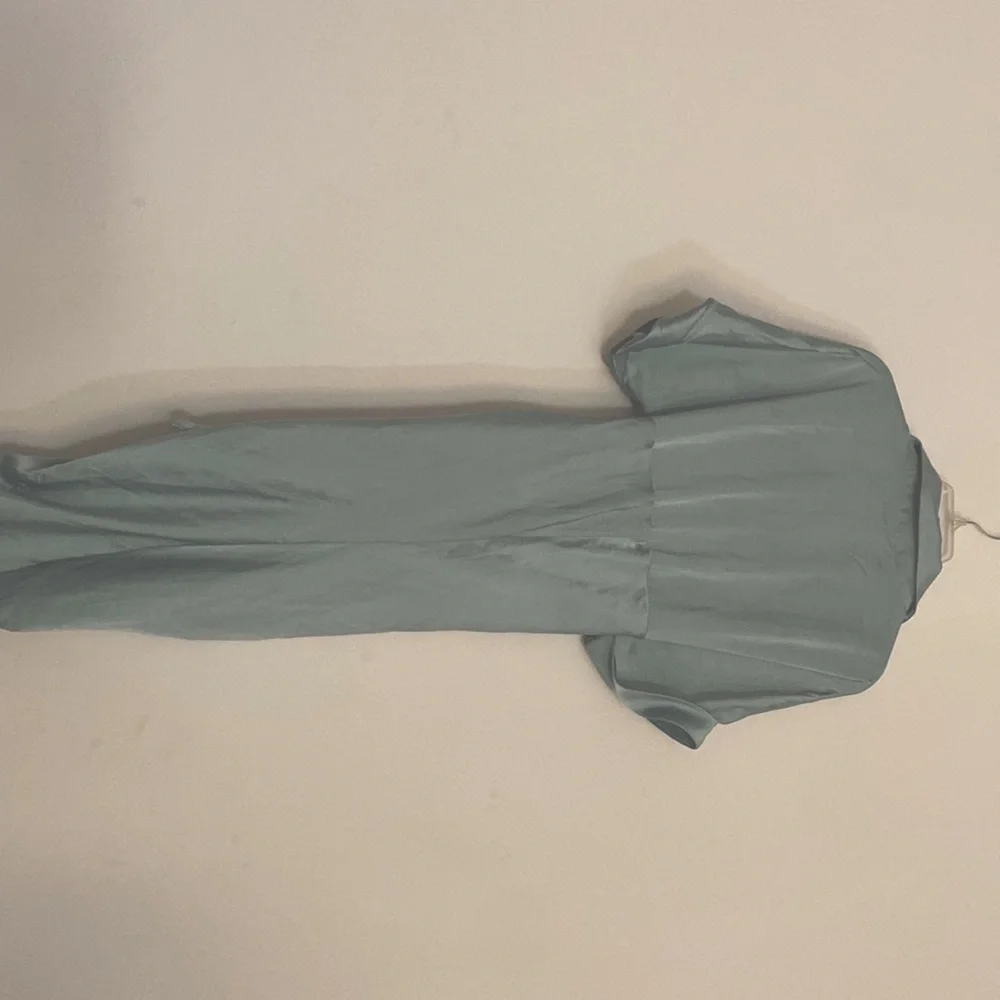 Satin Look Button Down Short Sleeve Maxi Shirt Dress with Belt. 100% Polyster. - Picture 2 of 3